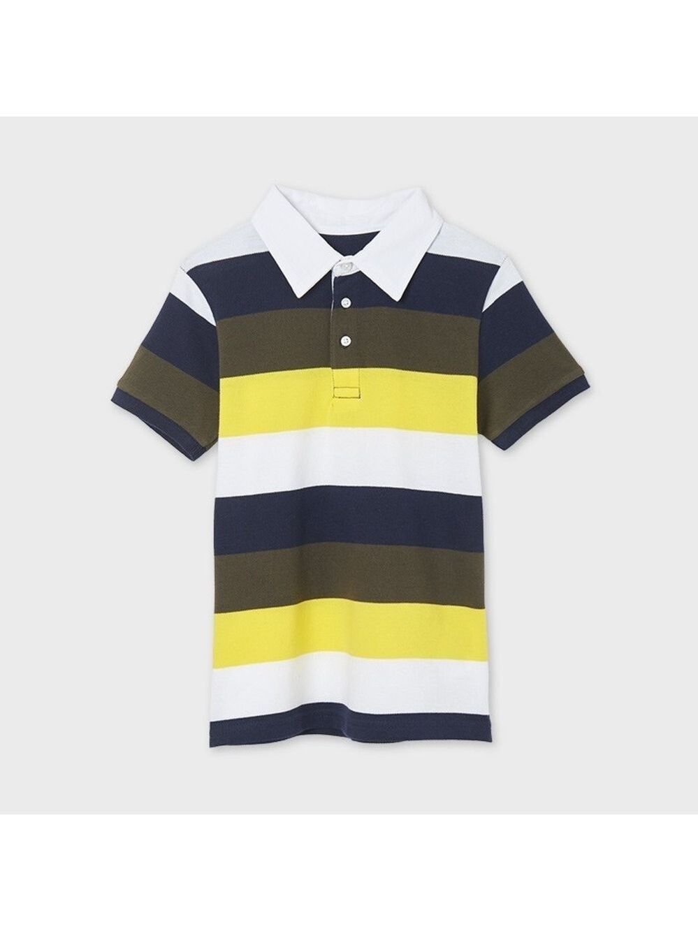 Size 12 Boys Mayoral Striped Polo Shirt - Blue, Yellow, White, Olive